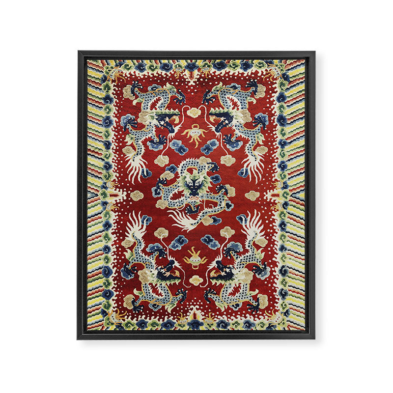Antique Chinese Dragon Rug Print Framed Canvas Print Gallery Image 3