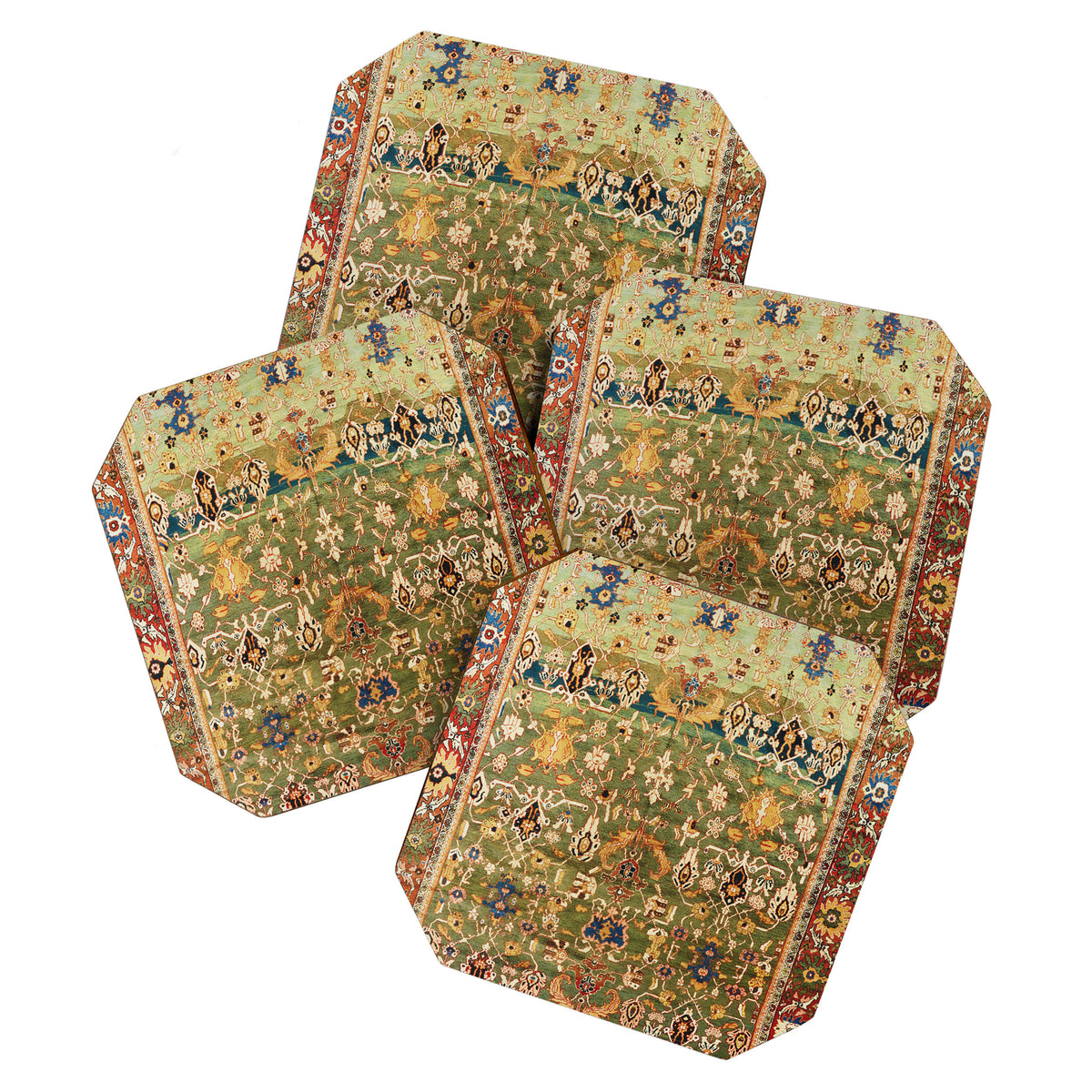 Antique Copper Green Abrashed Persian Rug Print Coaster Gallery Image 1