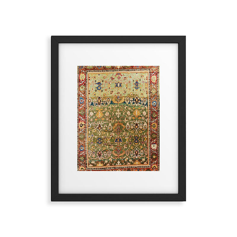 Antique Copper Green Abrashed Persian Rug Print Framed Art Print Gallery Image 4