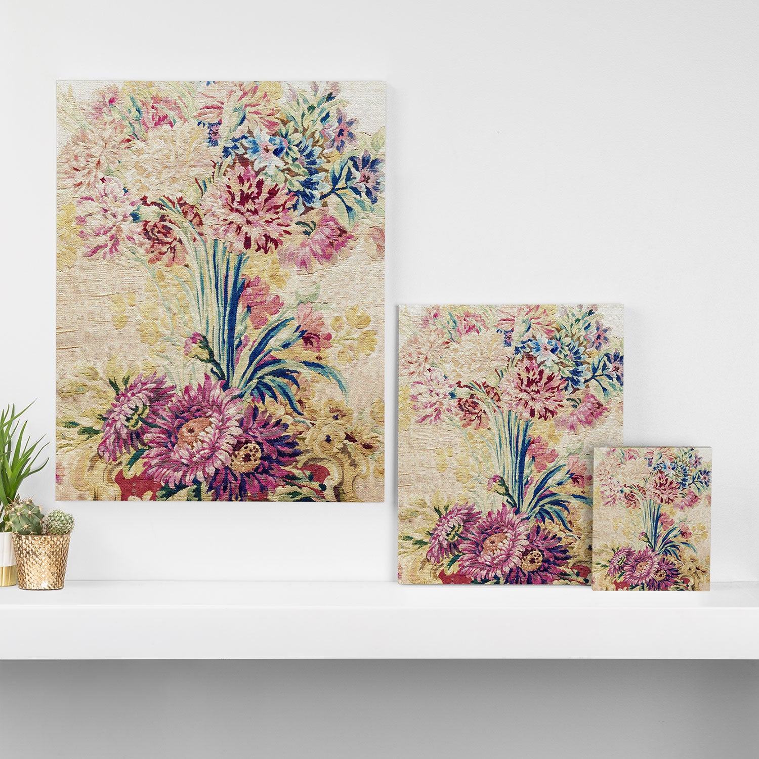 Antique French Gobelins Floral Textile Print Canvas Print Gallery Image 3