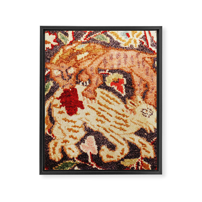 Antique Persian Animal Rug Print Framed Canvas Print Gallery Image 1