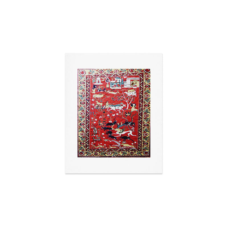 Antique Persian Hunting Rug Art Print Gallery Image 1