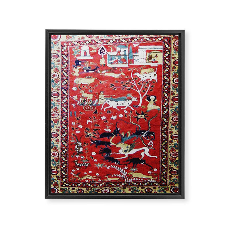 Antique Persian Hunting Rug Framed Canvas Print Gallery Image 3