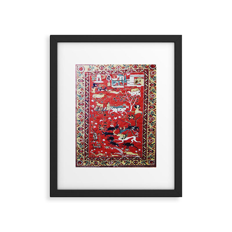 Antique Persian Hunting Rug Framed Art Print Gallery Image 4