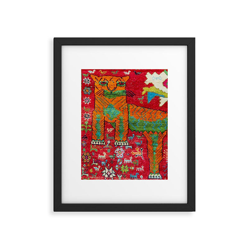 Antique Persian Hunting Rug With Lion Print Framed Art Print Gallery Image 4
