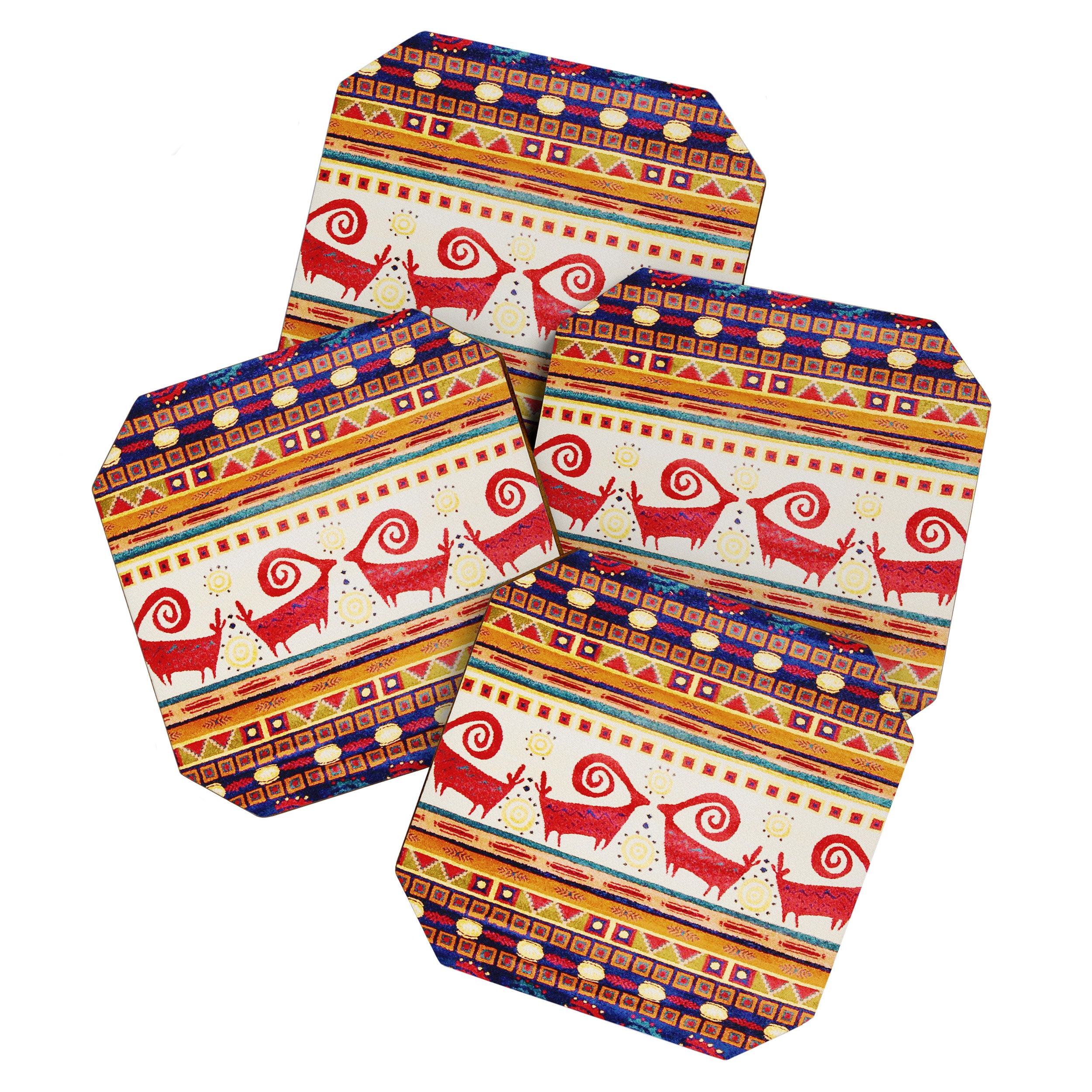 Antique Persian Rug Print With Abstract Quadrupeds Coaster Gallery Image 1