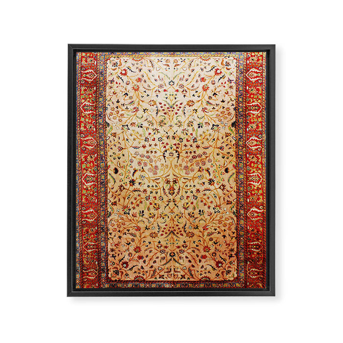Antique Persian Rug Print With Gold Field Framed Canvas Print Gallery Image 1