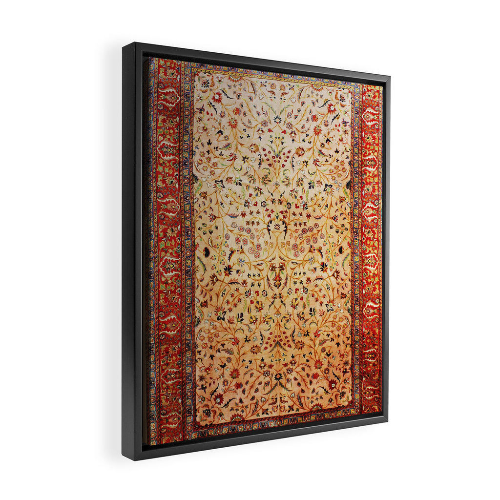 Antique Persian Rug Print With Gold Field Framed Canvas Print Gallery Image 2