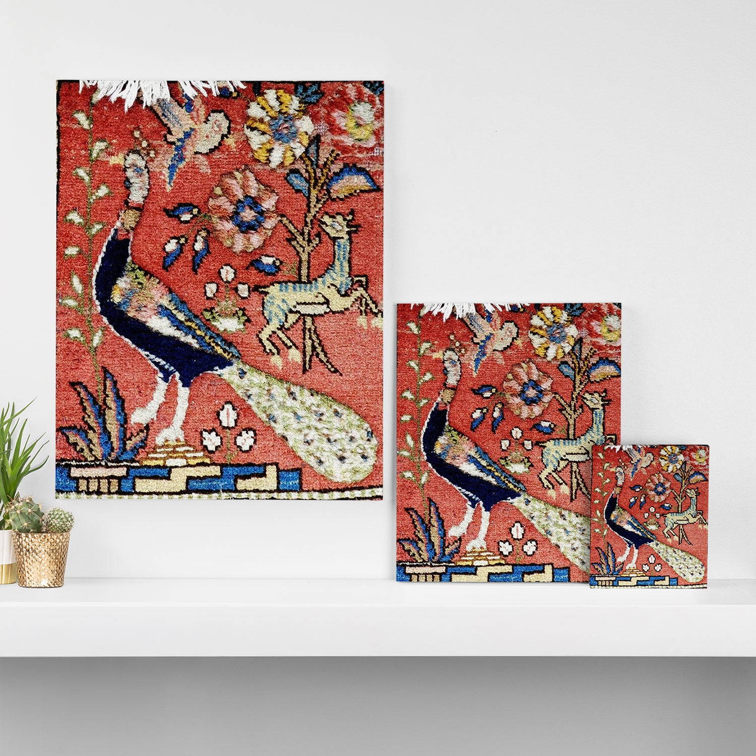 Antique Persian Rug Print with Peacock & Deer Canvas Print Gallery Image 3