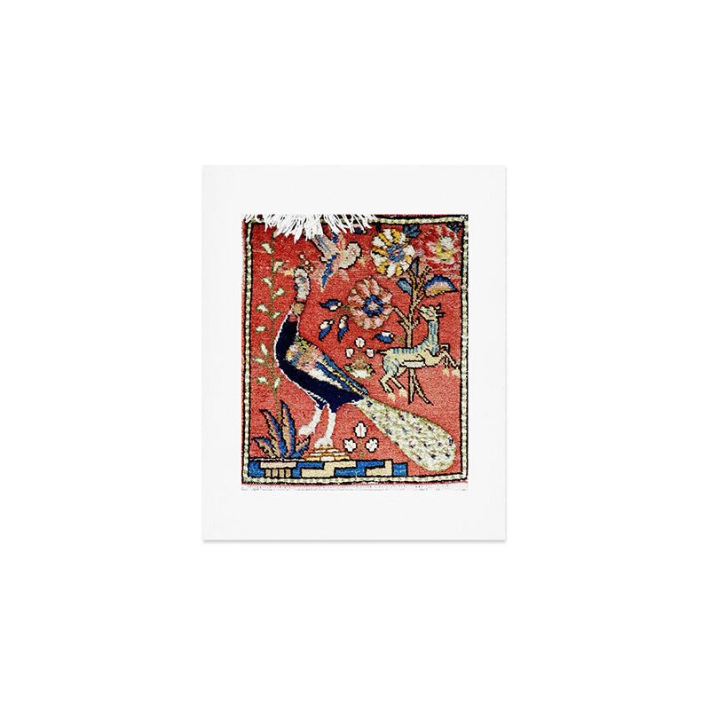 Antique Persian Rug Print with Peacock & Deer Art Print Gallery Image 1