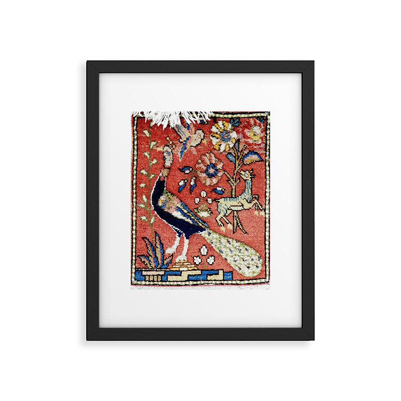 Antique Persian Rug Print with Peacock & Deer Framed Art Print Gallery Image 4