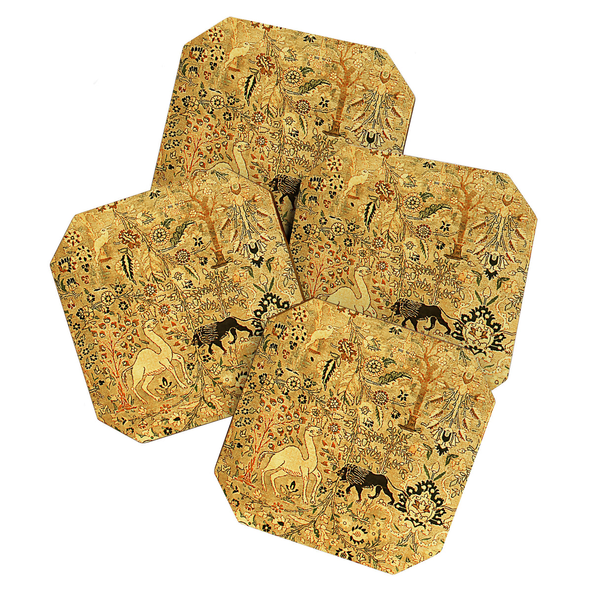 Antique Persian Tabriz Animal Rug Print Coaster Gallery Image 1