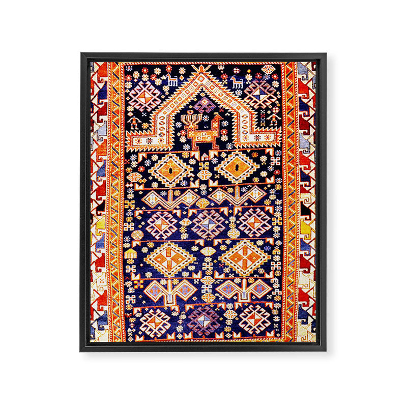 Antique Shirvan Rug With Abstract Peacock Print Framed Canvas Print Gallery Image 3