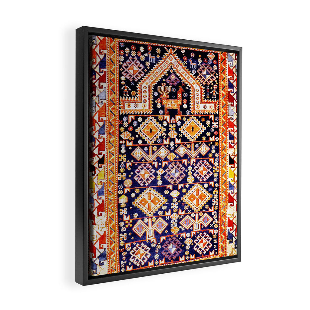 Antique Shirvan Rug With Abstract Peacock Print Framed Canvas Print Gallery Image 2