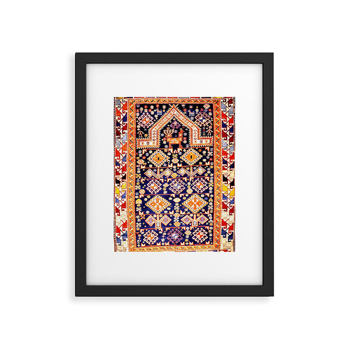 Antique Shirvan Rug With Abstract Peacock Print Framed Art Print Gallery Image 1