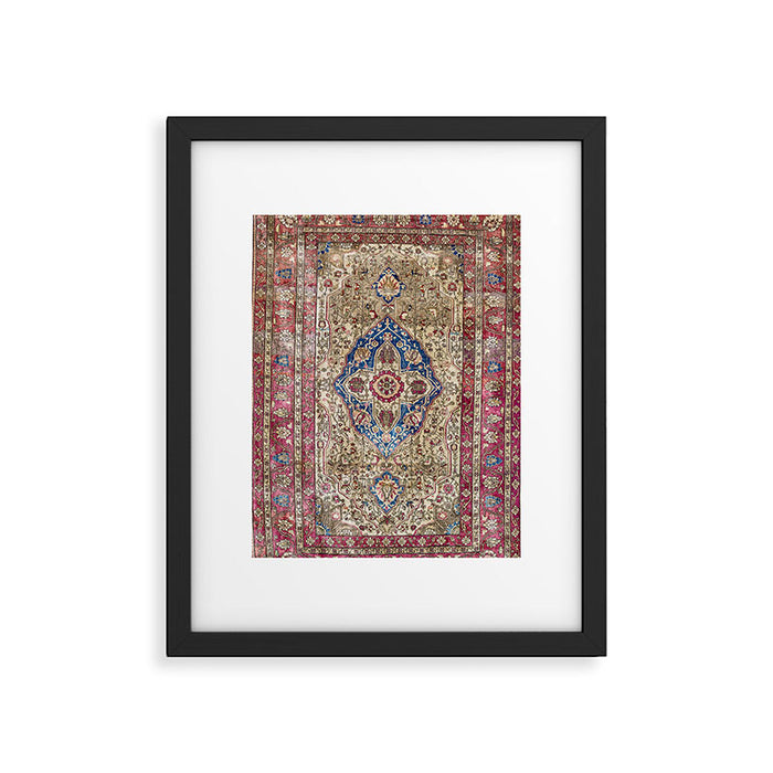 Antique Silk Kashan Persian Rug Print Framed Art Print Gallery Image 1