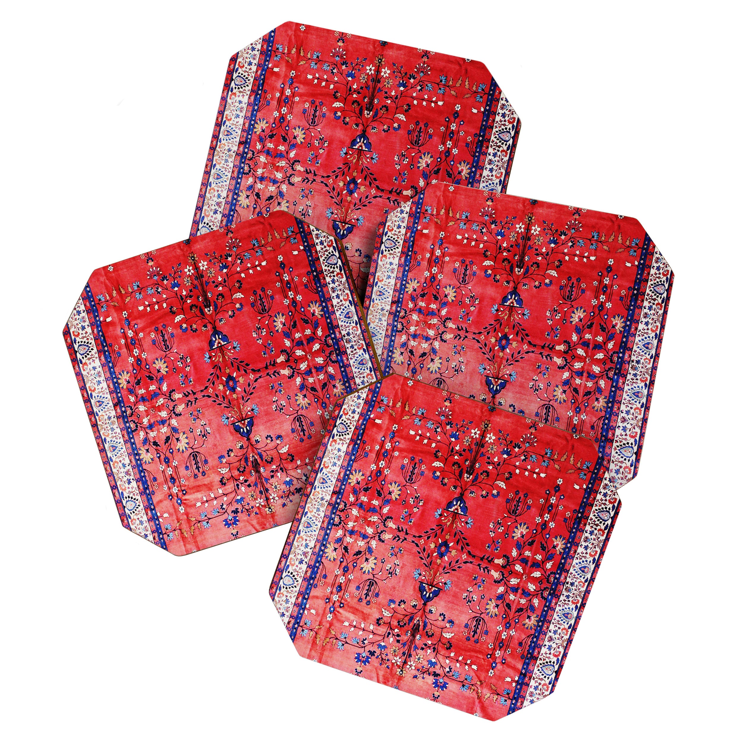 Antique Tabriz Persian Rug Print With Red Field Coaster Gallery Image 1