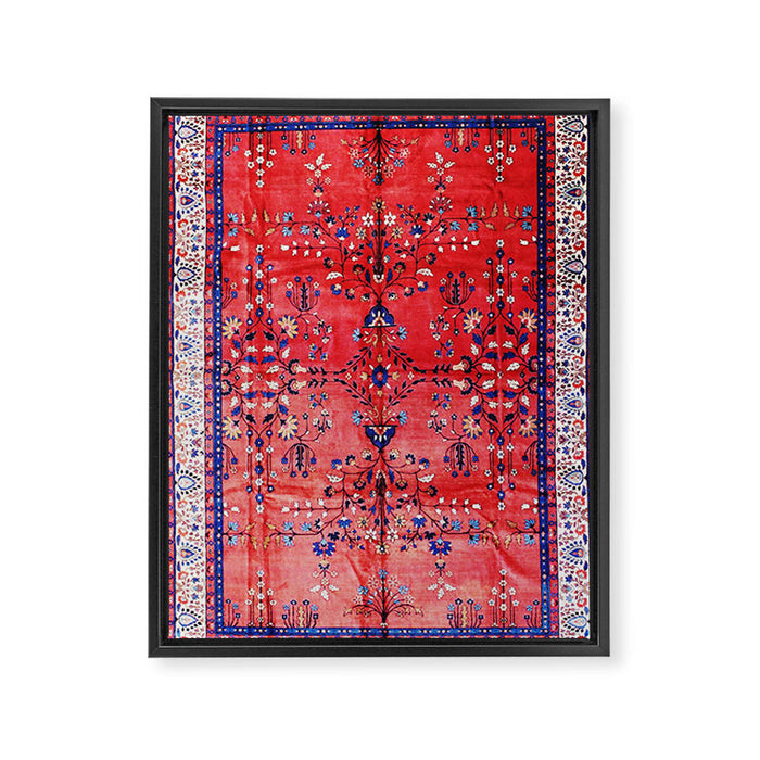 Antique Tabriz Persian Rug Print With Red Field Framed Canvas Print Gallery Image 1