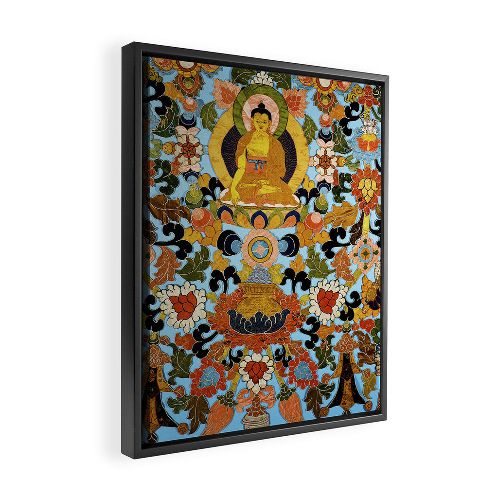 Antique Tibetan Floral Textile Print Framed Canvas Print Gallery Image 2