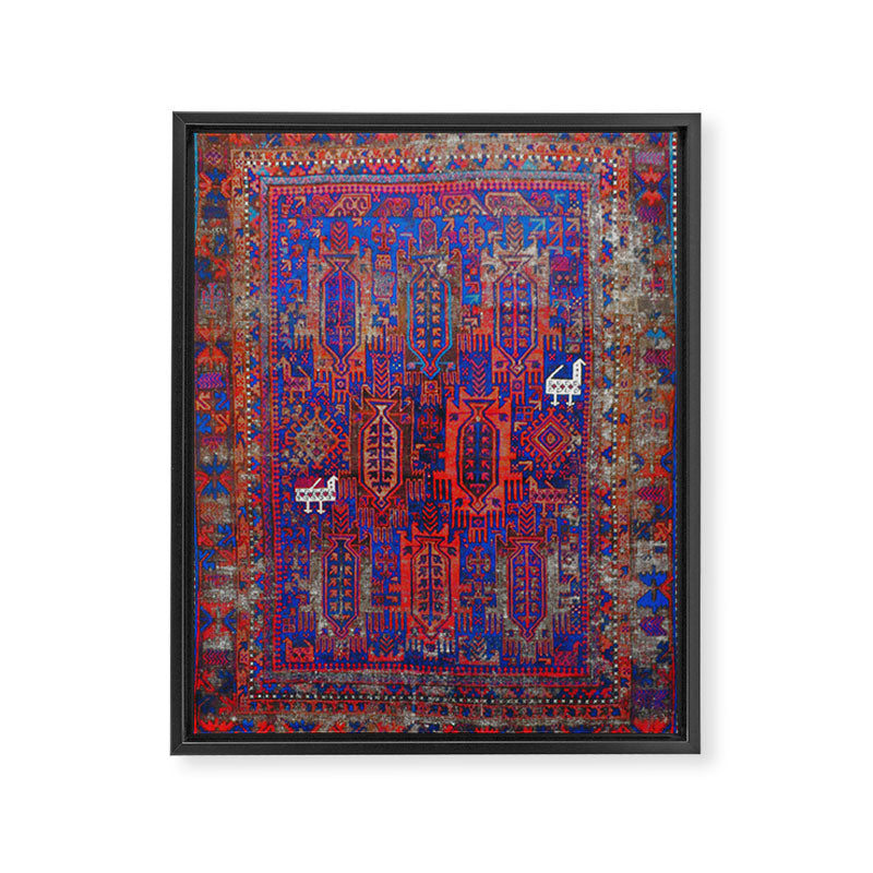 Antique Timuri Bird Baluch Main Carpet Print Framed Canvas Print Gallery Image 3