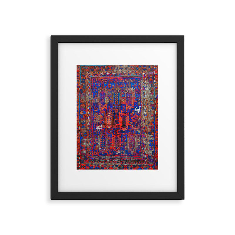 Antique Timuri Bird Baluch Main Carpet Print Framed Art Print Gallery Image 4