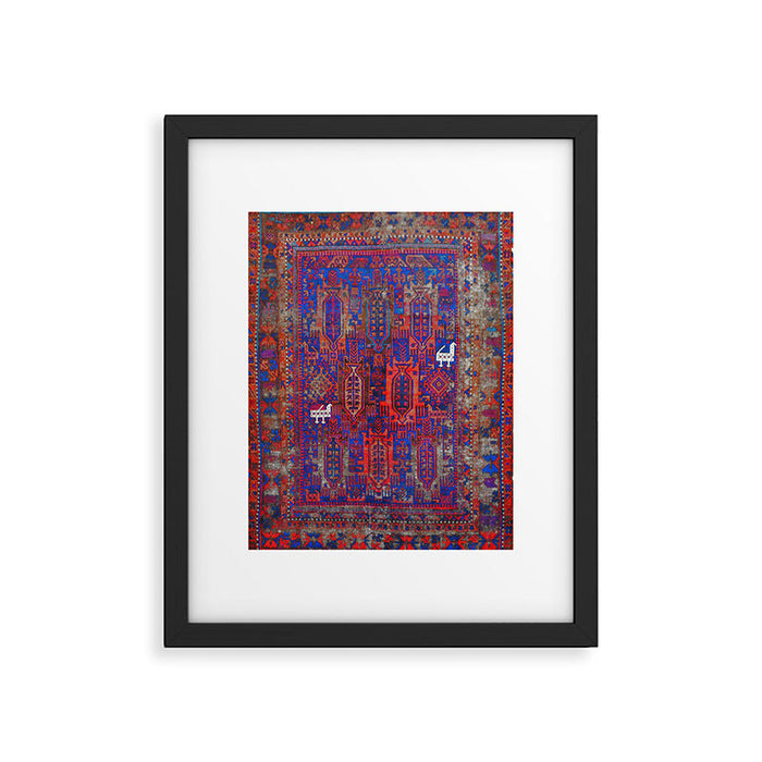 Antique Timuri Bird Baluch Main Carpet Print Framed Art Print Gallery Image 1