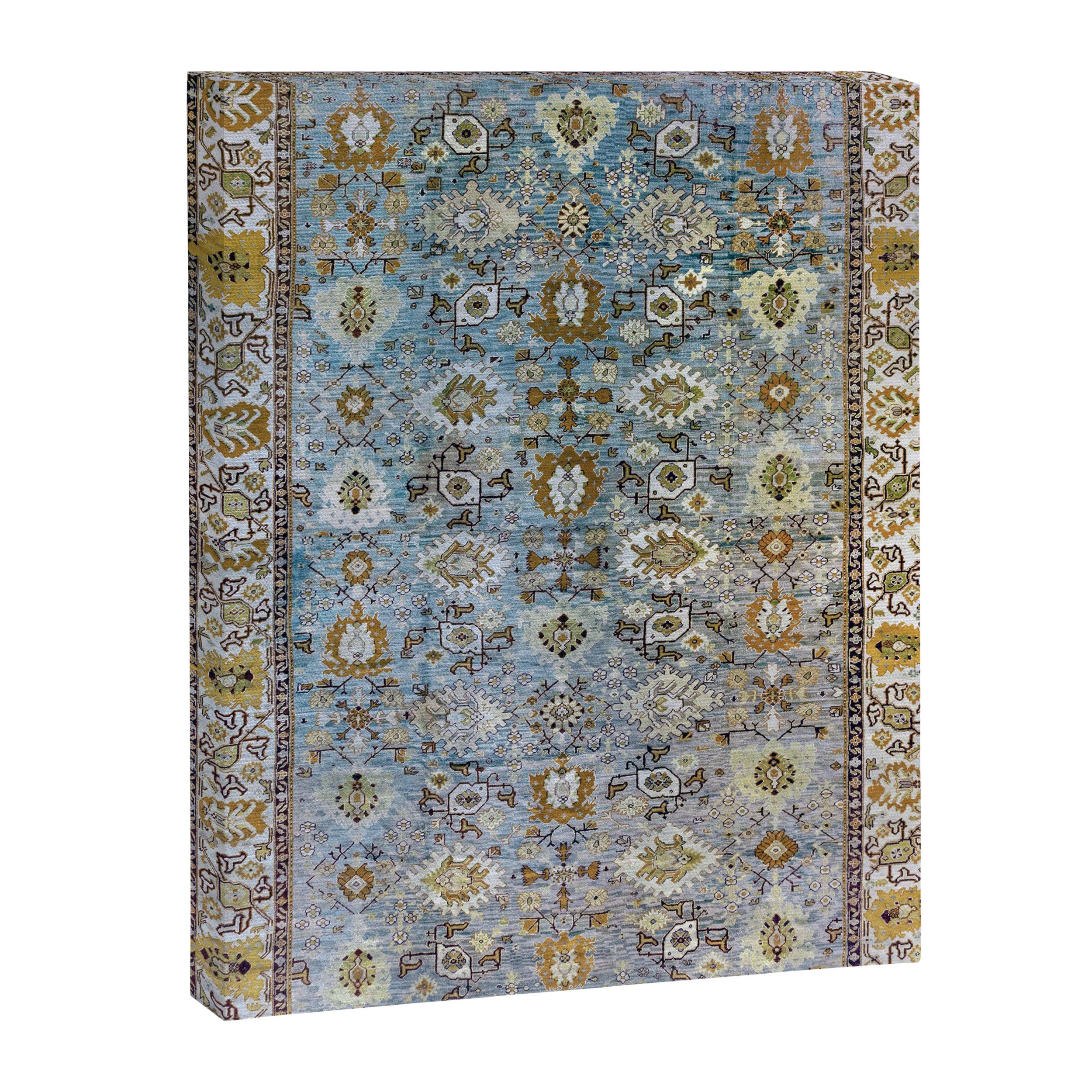 Antique Turkish Oushak Rug Cute Abstract Flowers Floral Pattern  Canvas Print Gallery Image 6