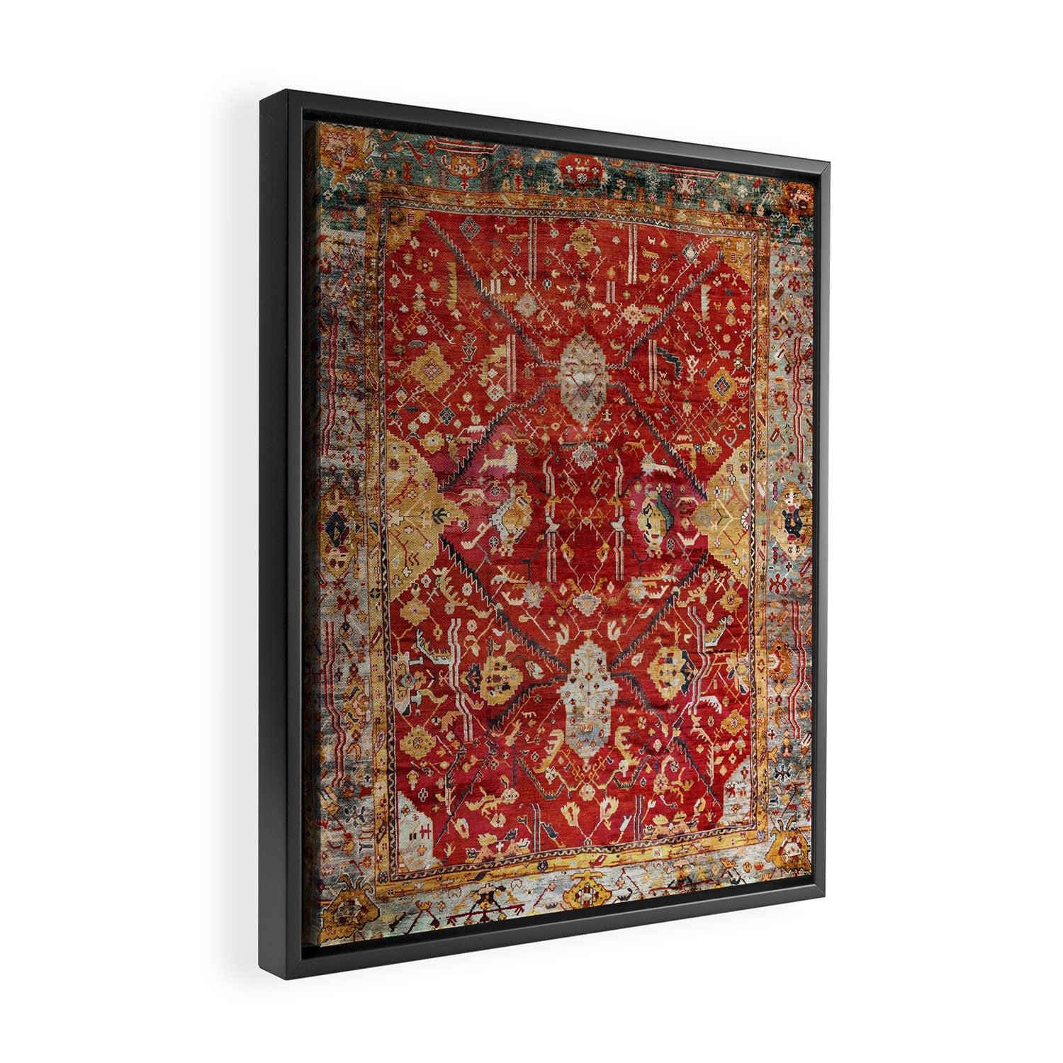 Antique Turkish Oushak Rug Print Framed Canvas Print Gallery Image 2