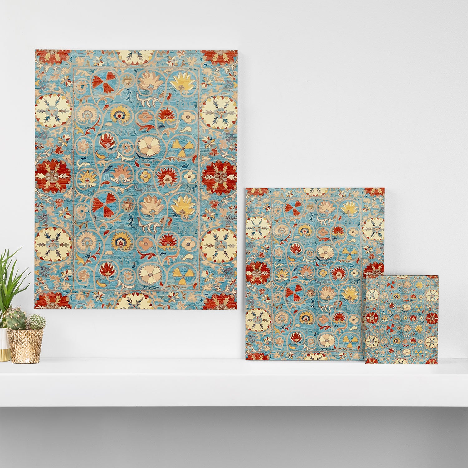 Antique Uzbekistan Blue Ground Suzani Canvas Print Gallery Image 3