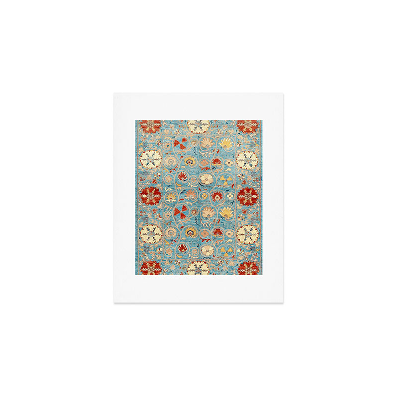 Antique Uzbekistan Blue Ground Suzani Art Print Gallery Image 1