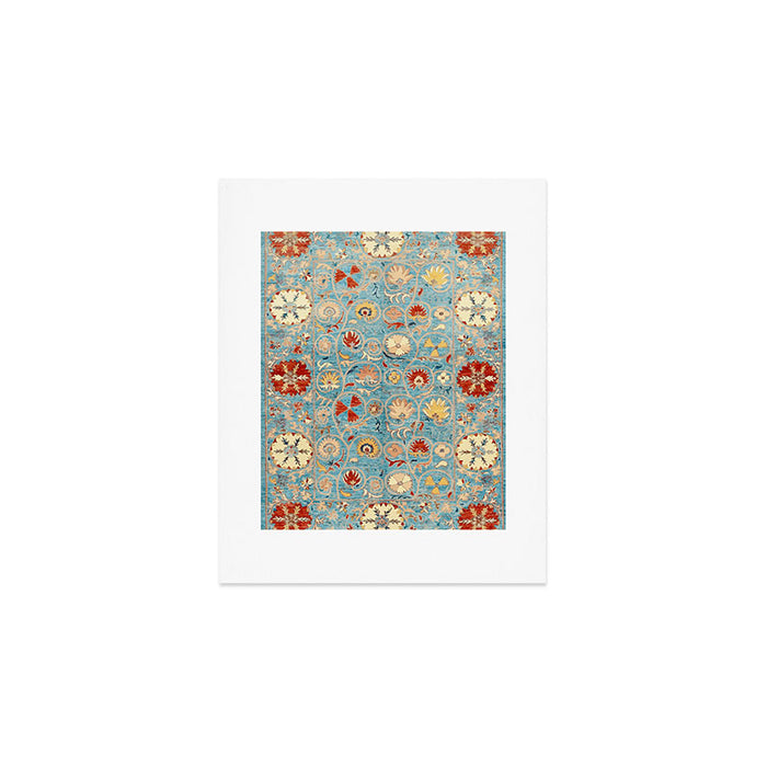 Antique Uzbekistan Blue Ground Suzani Art Print Gallery Image 1