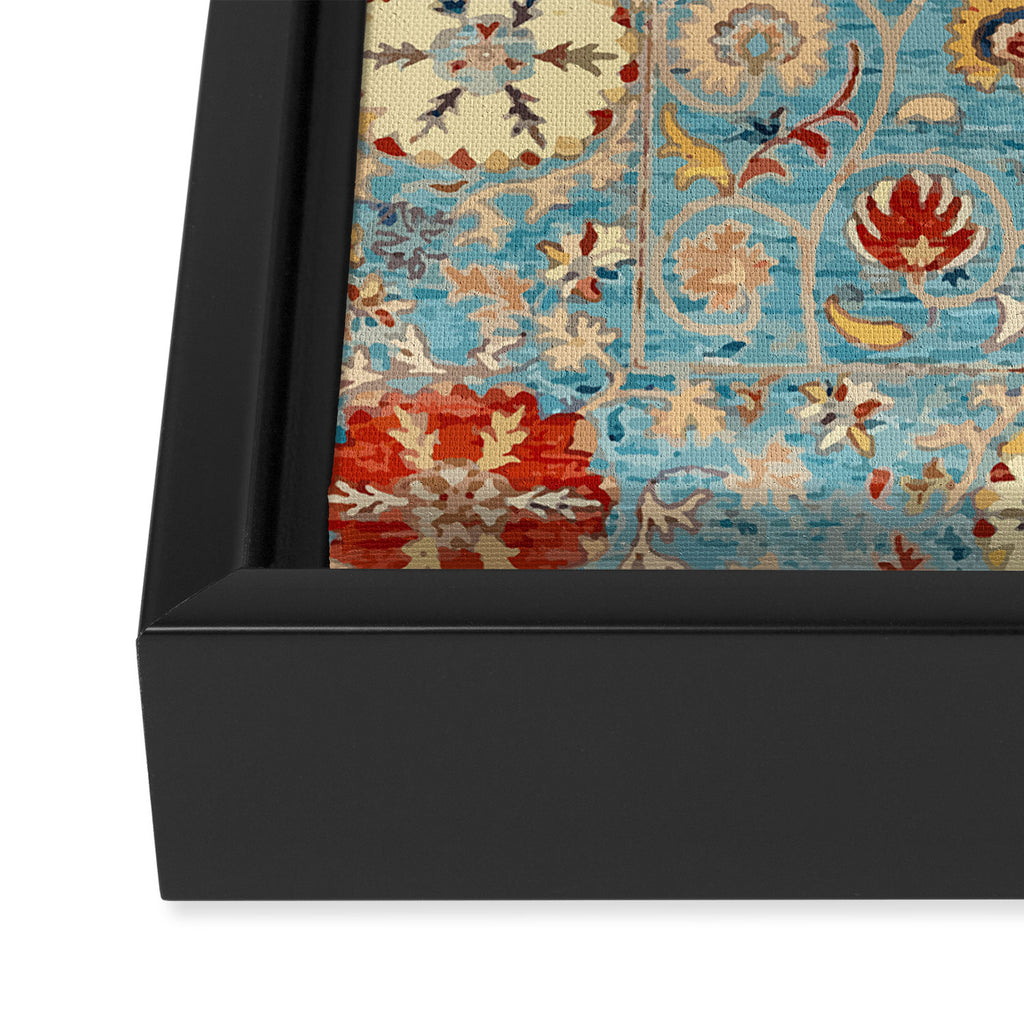 Antique Uzbekistan Blue Ground Suzani Framed Canvas Print Gallery Image 3