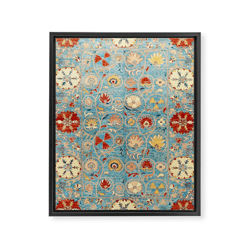 Antique Uzbekistan Blue Ground Suzani Framed Canvas Print Gallery Image 3