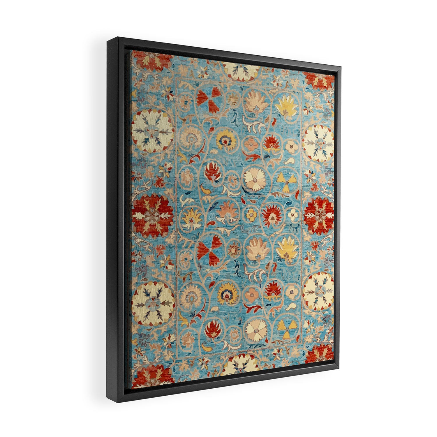 Antique Uzbekistan Blue Ground Suzani Framed Canvas Print Gallery Image 2