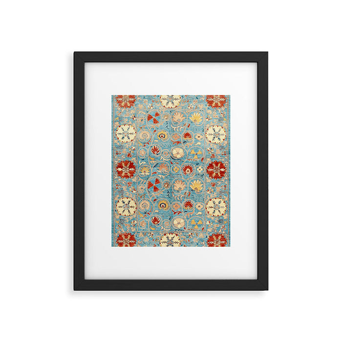 Antique Uzbekistan Blue Ground Suzani Framed Art Print Gallery Image 1
