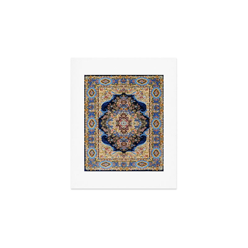Antique Vintage Persian Rug Abstract Floral Pattern in Taupe Burgundy Navy Art Print Gallery Image 1