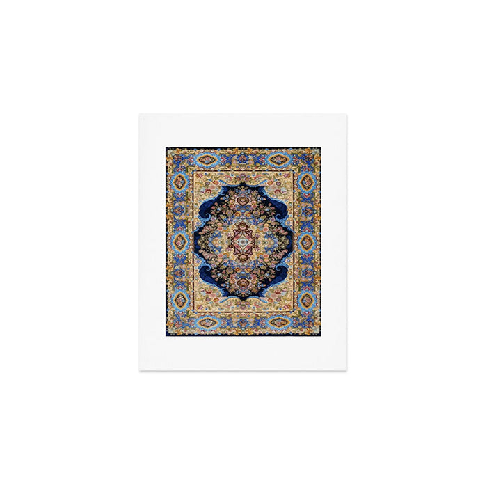 Antique Vintage Persian Rug Abstract Floral Pattern in Taupe Burgundy Navy Art Print Gallery Image 1