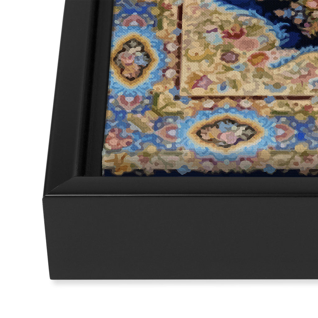 Antique Vintage Persian Rug Abstract Floral Pattern in Taupe Burgundy Navy Framed Canvas Print Gallery Image 3