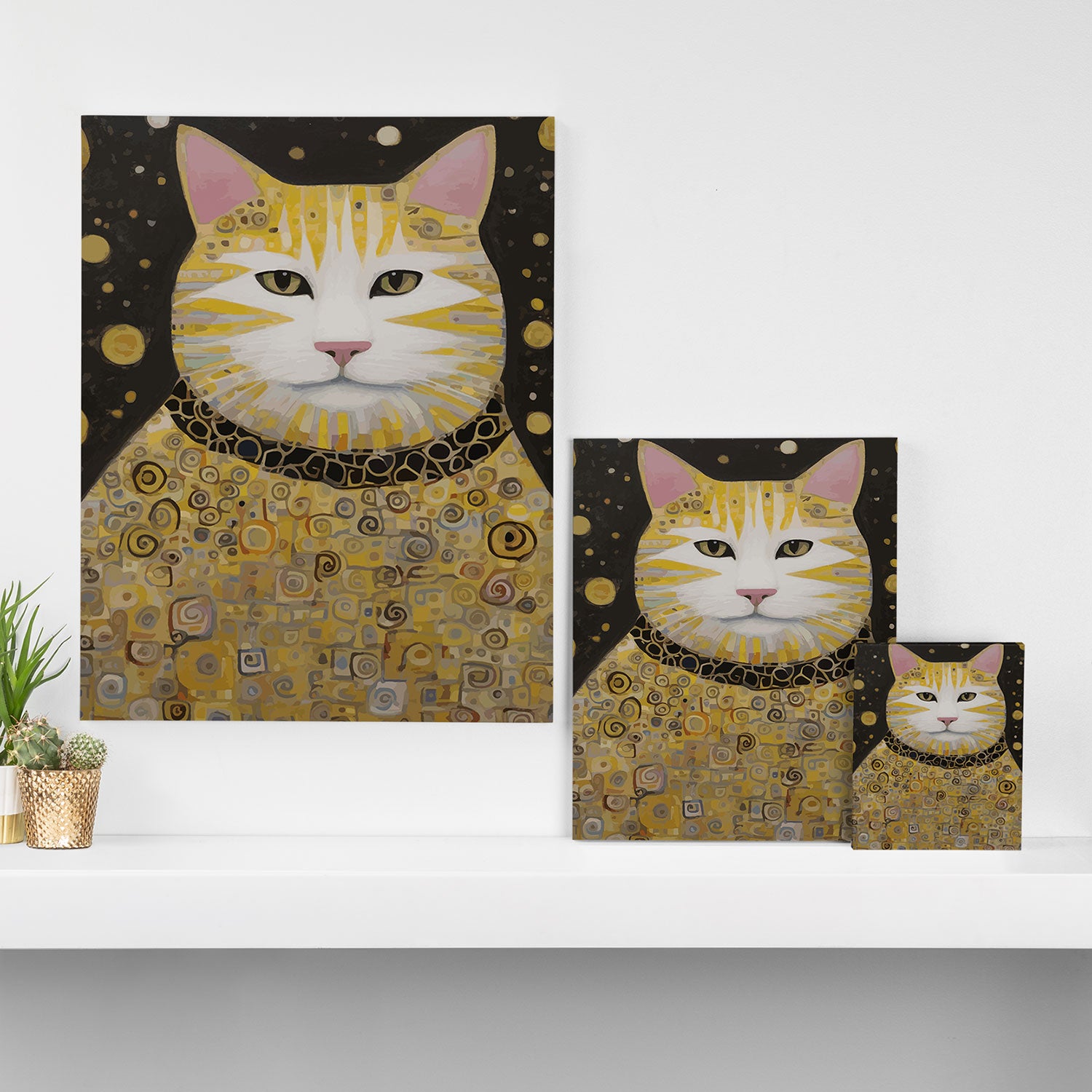 Beautiful Klimt Cat with Pink Nose and Ears Canvas Print Gallery Image 3