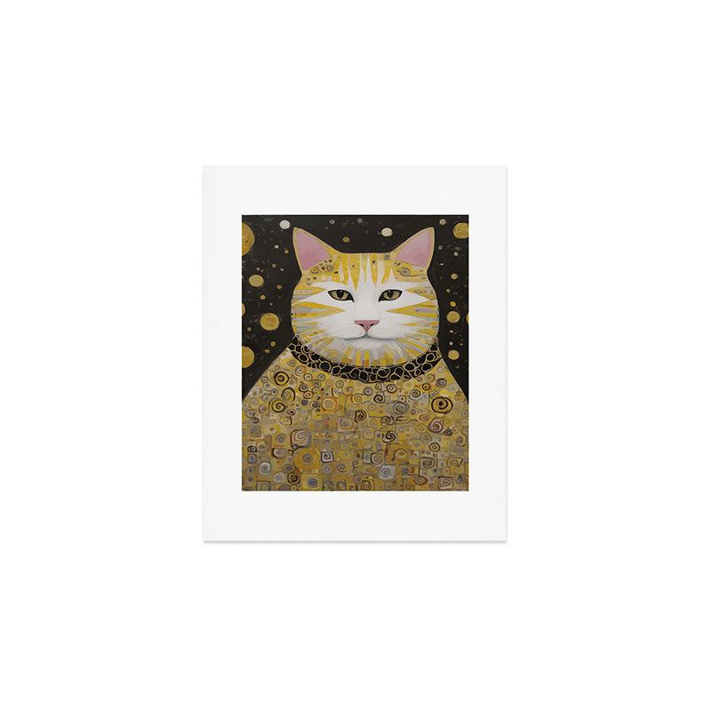 Beautiful Klimt Cat with Pink Nose and Ears Art Print Gallery Image 1