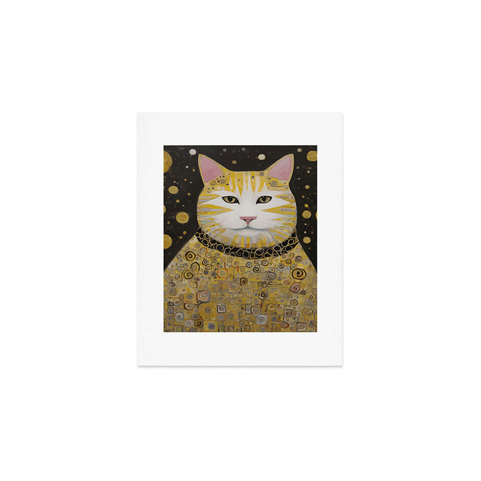 Beautiful Klimt Cat with Pink Nose and Ears Art Print Gallery Image 1
