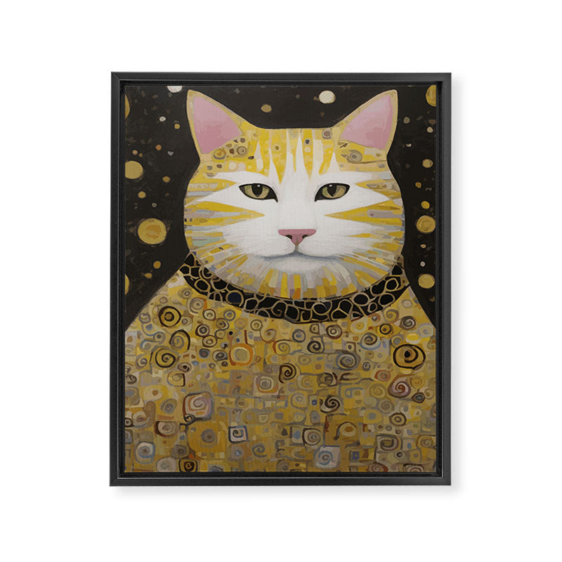 Beautiful Klimt Cat with Pink Nose and Ears Framed Canvas Print Gallery Image 3