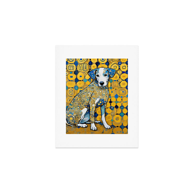 Beautiful Klimt Dog with Blue Ears Art Print Gallery Image 1