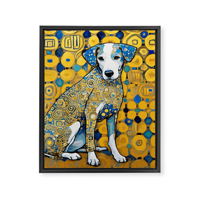 Beautiful Klimt Dog with Blue Ears Framed Canvas Print Gallery Image 1