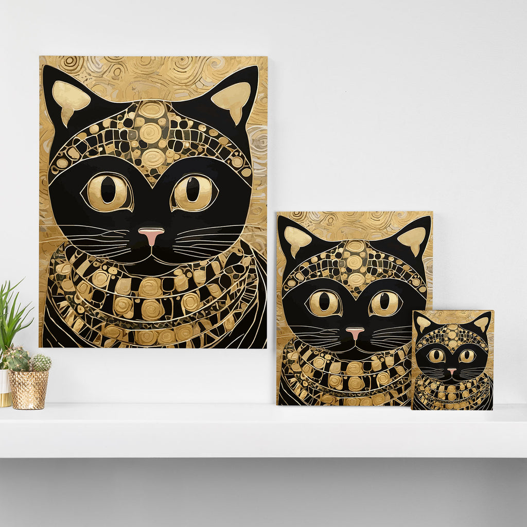 Black and Gold Klimt Cat in Egyptian Costume Canvas Print Gallery Image 3