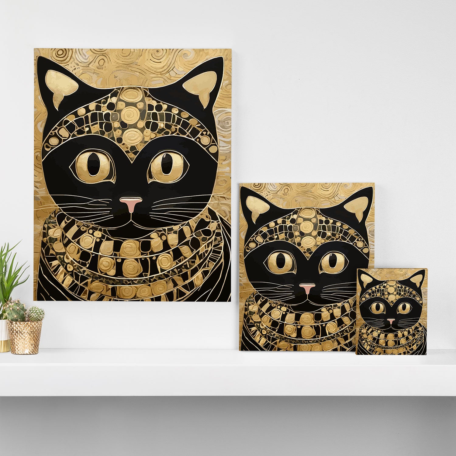 Black and Gold Klimt Cat in Egyptian Costume Canvas Print Gallery Image 3
