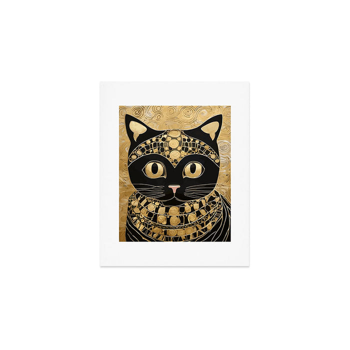 Black and Gold Klimt Cat in Egyptian Costume Art Print Gallery Image 1