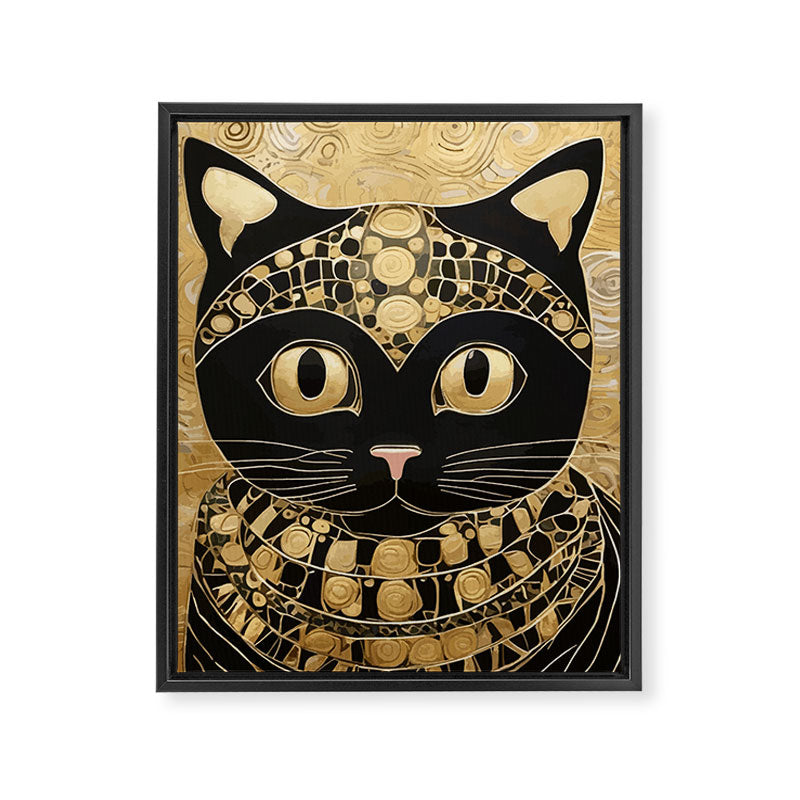 Black and Gold Klimt Cat in Egyptian Costume Framed Canvas Print Gallery Image 3