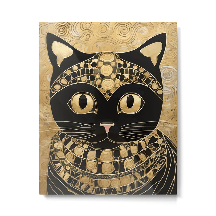 Black and Gold Klimt Cat in Egyptian Costume Metal Print Gallery Image 1