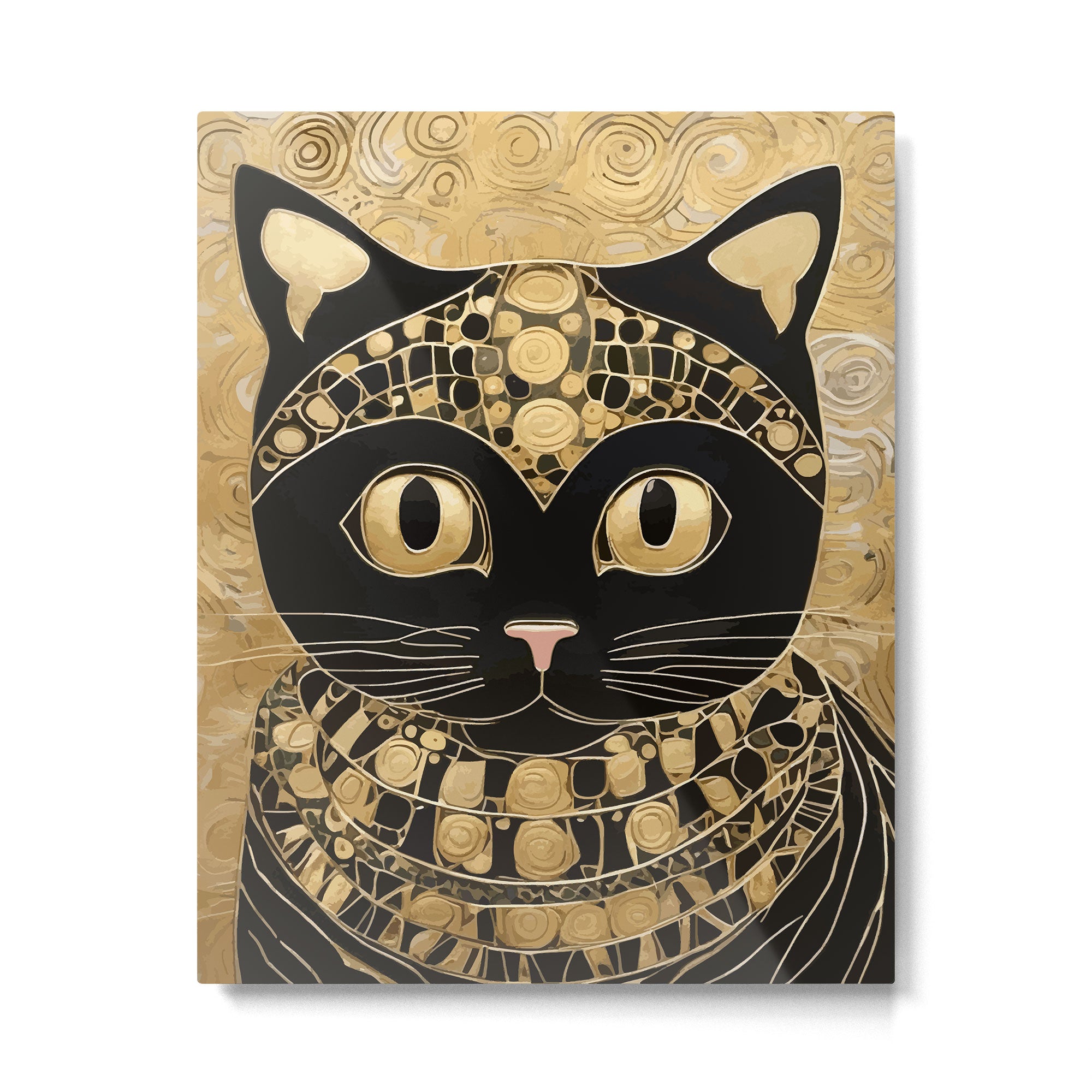 Black and Gold Klimt Cat in Egyptian Costume Metal Print Gallery Image 6
